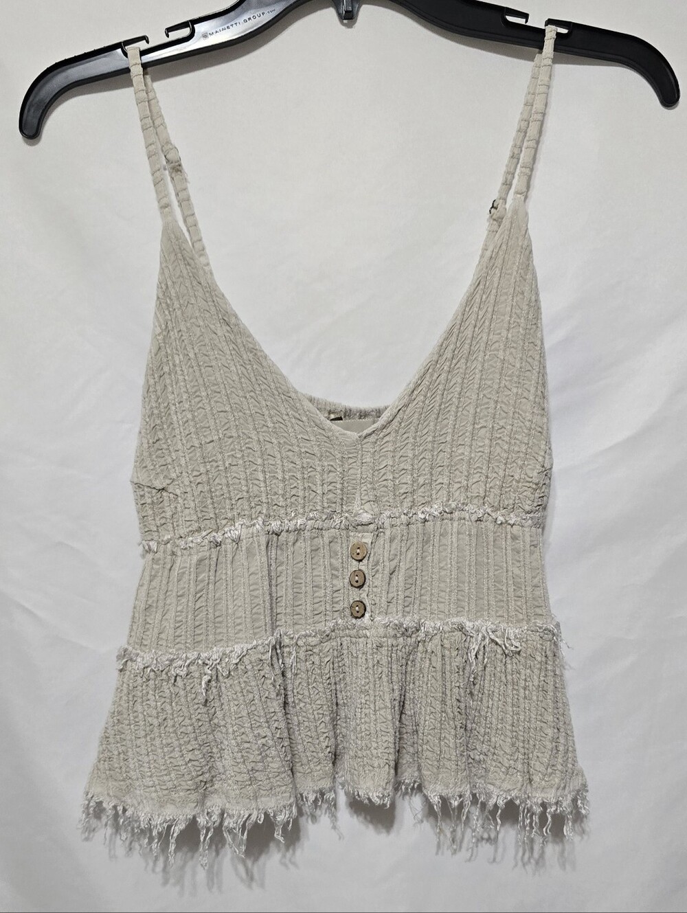 Ocean Drive Boho Crinkle Gauze Ruffle Tank Top Cream Ivory Festival Size M